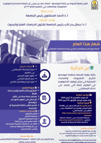 جامعة اسيوط تعلن عن فتح بب الترسيح لجائزة اليونسكو الملك حمد بن عيسى ال خليفة لأستخدام  تكنولوجيا المعلومات والأتصالات في التعليم 2026
